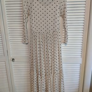 Long sleeve sheer polka dot midi dress with slip